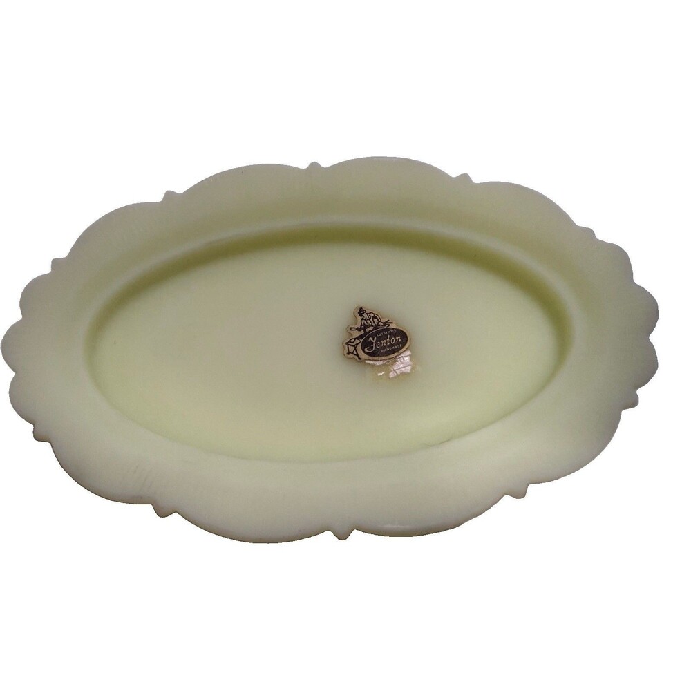 Vintage Satin Custard Oval Ruffled Edge Relish Tray